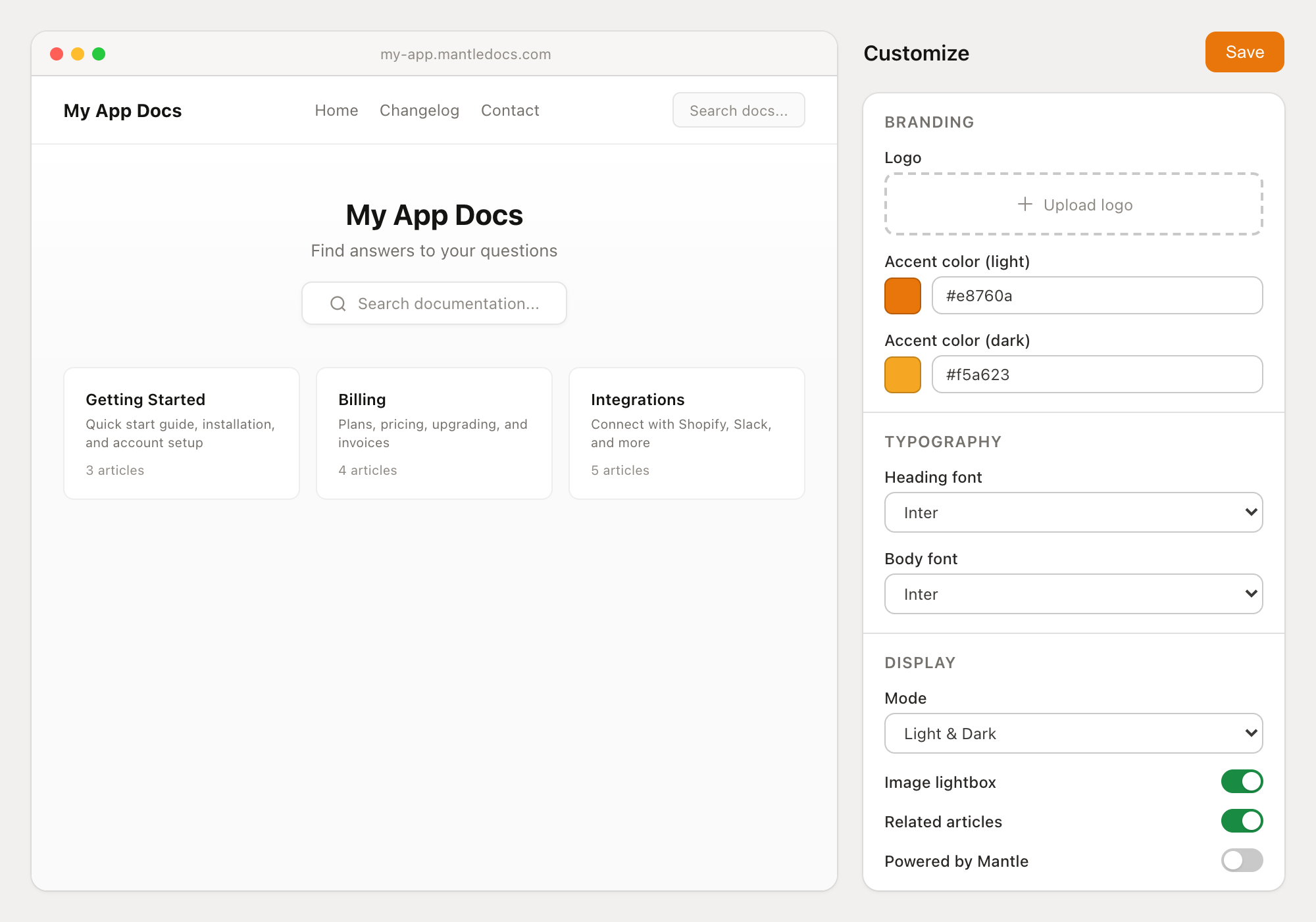 docs website customizer