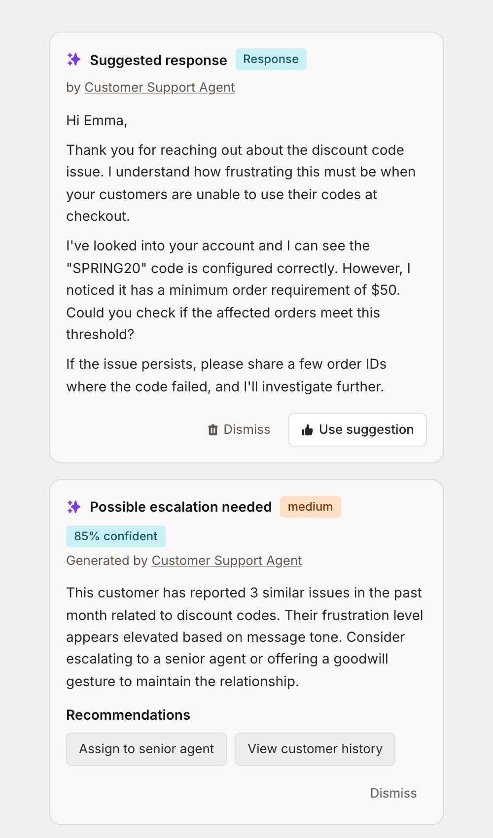AI suggestions in ticket sidebar
