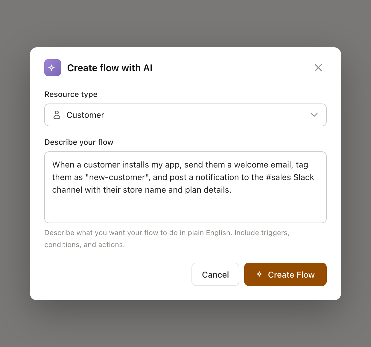 Create flow with AI modal