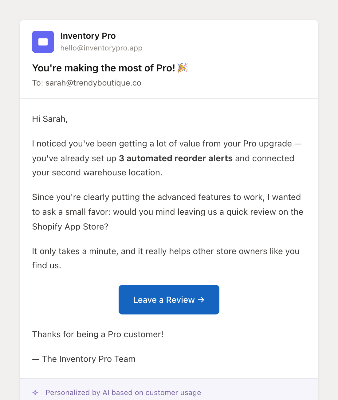Personalized review request email