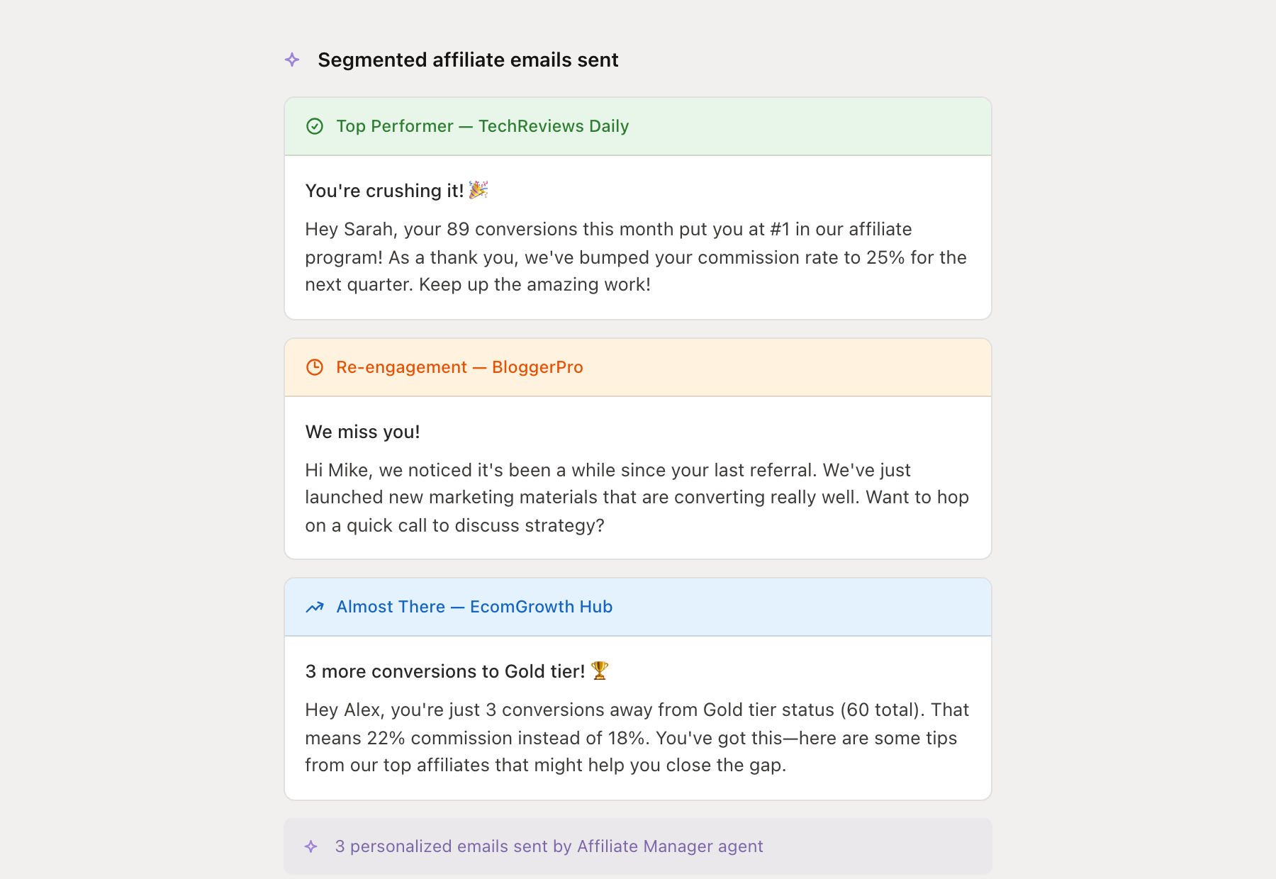 Personalized affiliate engagement emails